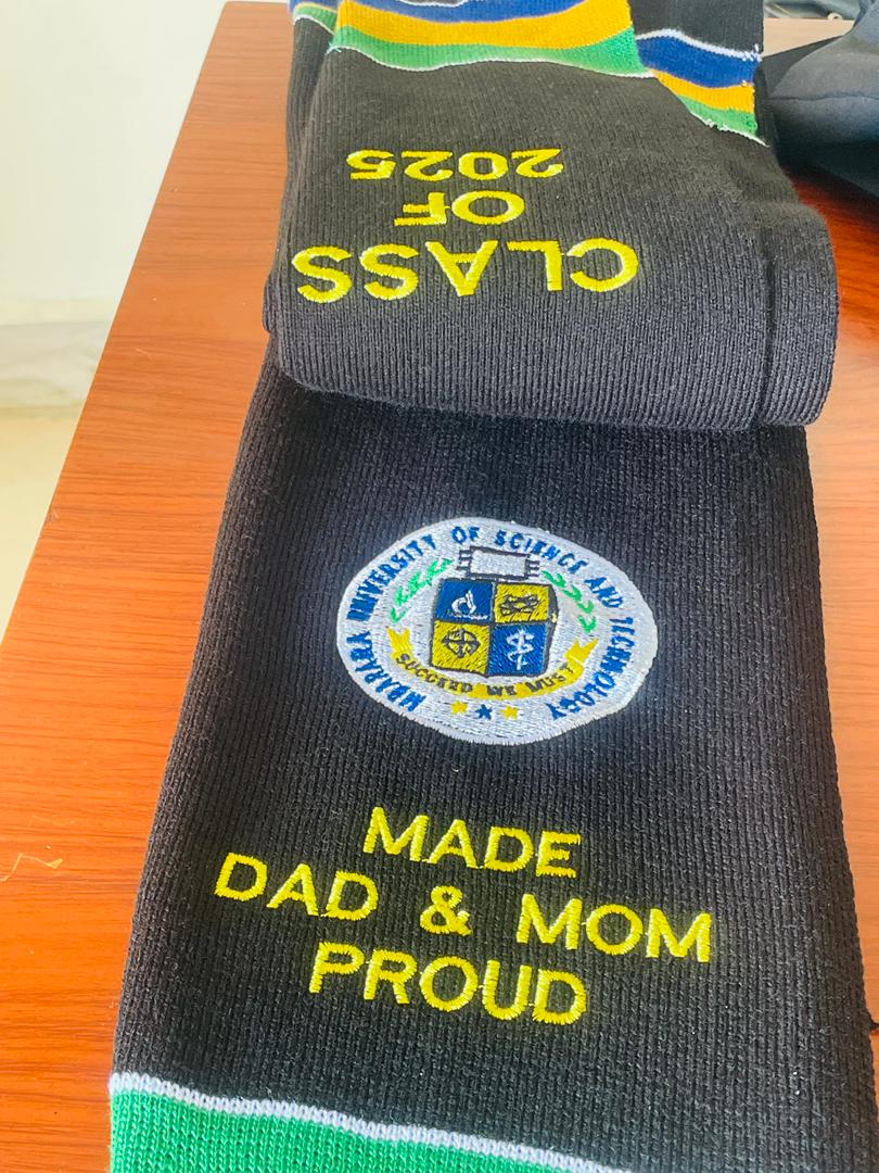 Detailed view of embroidered graduation scarfs